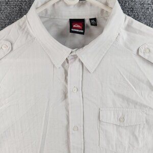 Quiksilver Graphic Button Up Shirt Long Sleeve L Surf Outdoors XL White Textured